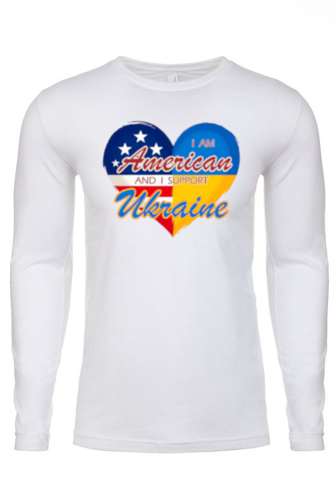 Adult long sleeve shirt "I am American and I support Ukraine"