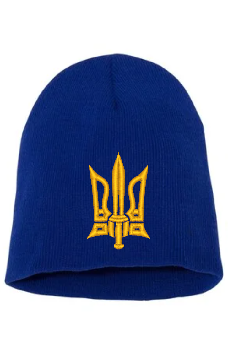 Knitted embroidered beanie hat "Combat Tryzub"