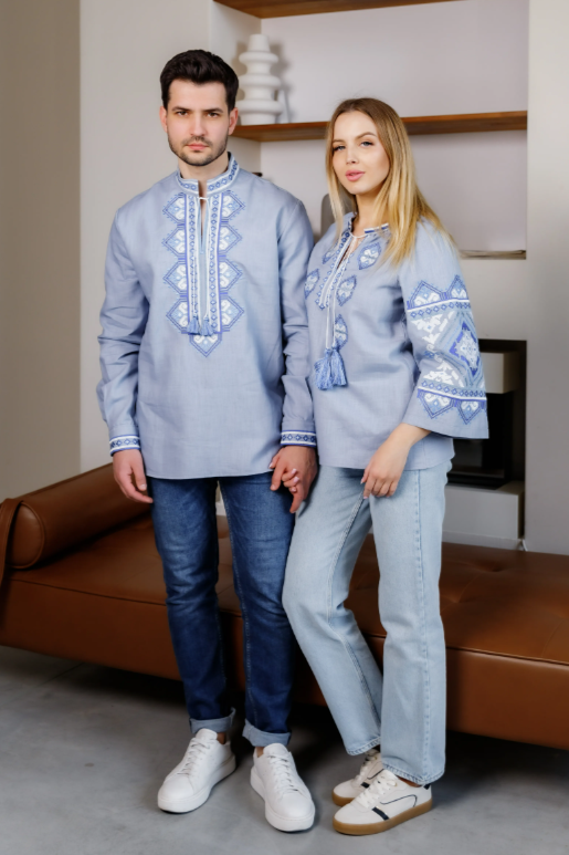 Ukrainian women's embroidered Eco blouse "Slava" Blue