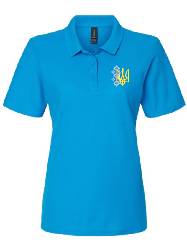 Women's polo shirt with Tryzub & cross-stitch embroidery