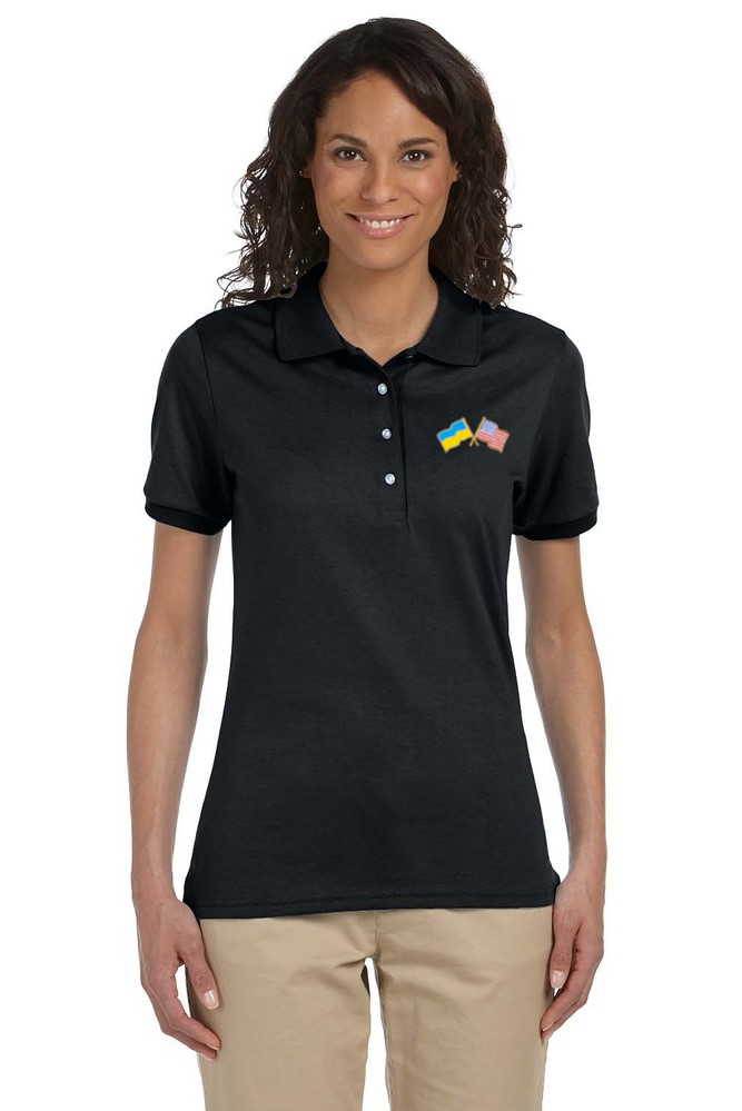 Women's polo shirt with Ukrainian and American flags