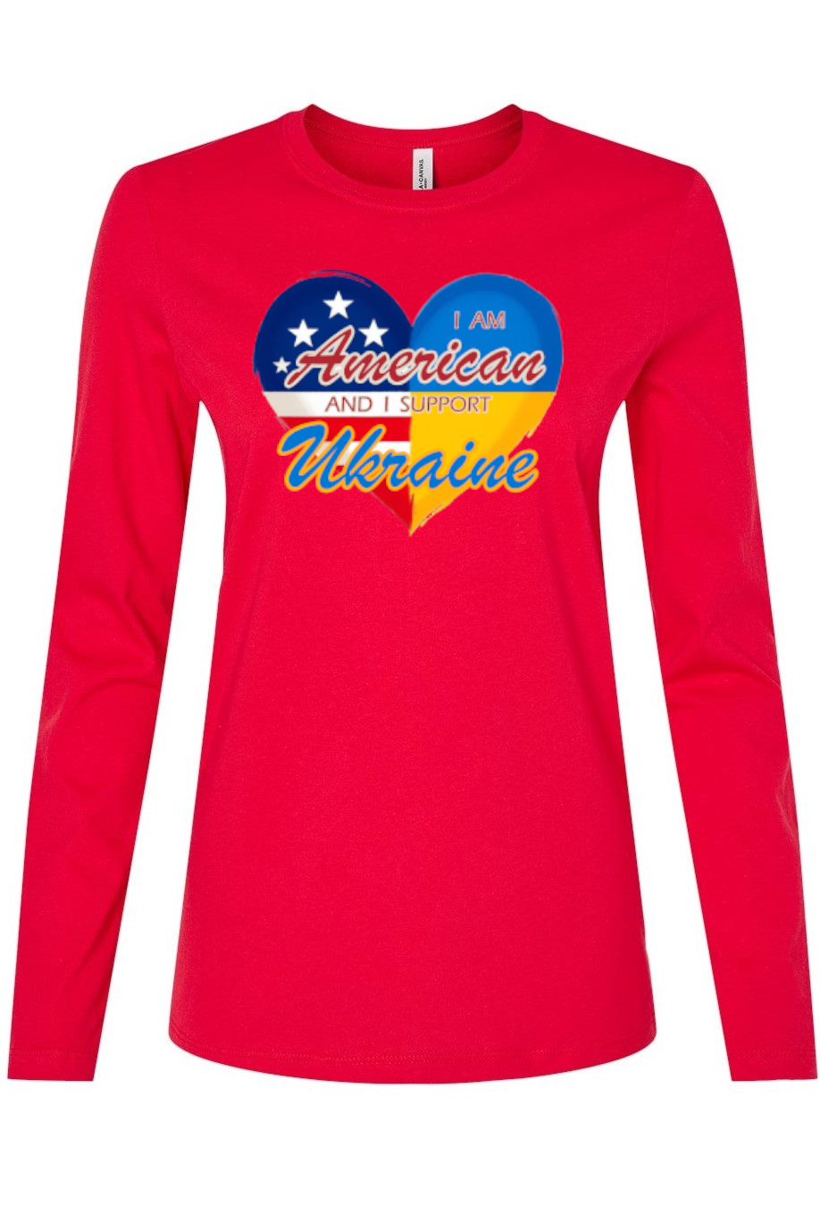 Female long sleeve top "I am American and I support Ukraine"