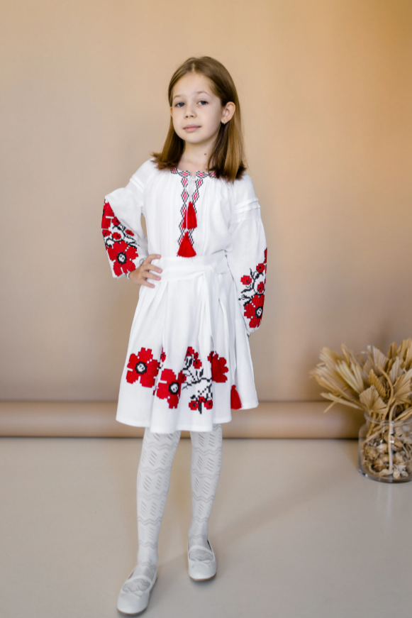 Girl's Ukrainian embroidered white dress "Ruta"