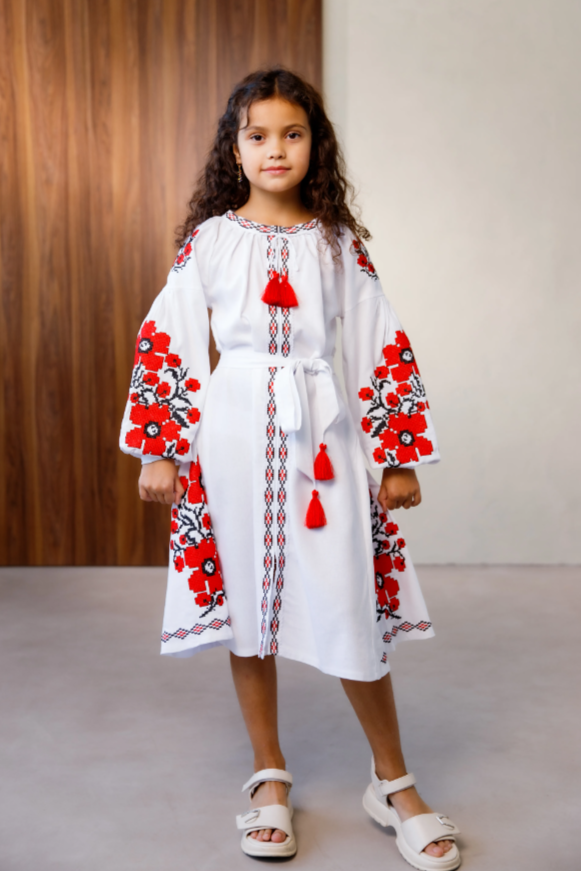 Girl's Ukrainian embroidered white dress "Ruta"