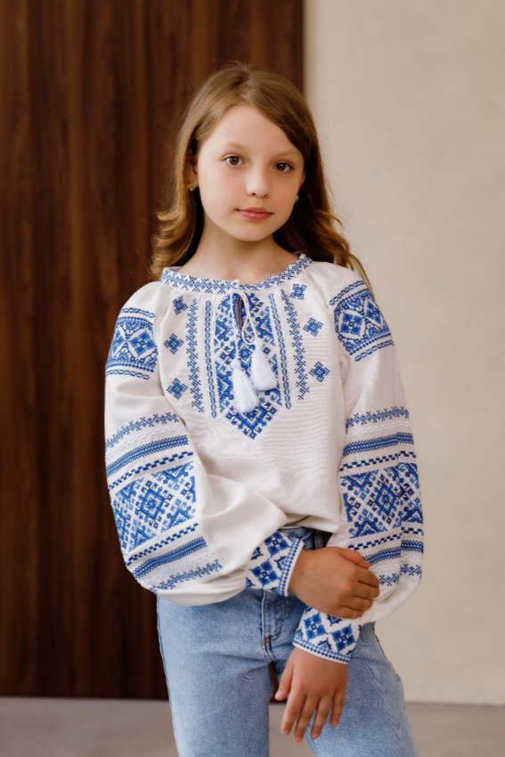 Ukrainian Girl's "Oksanka" embroidered blouse blue