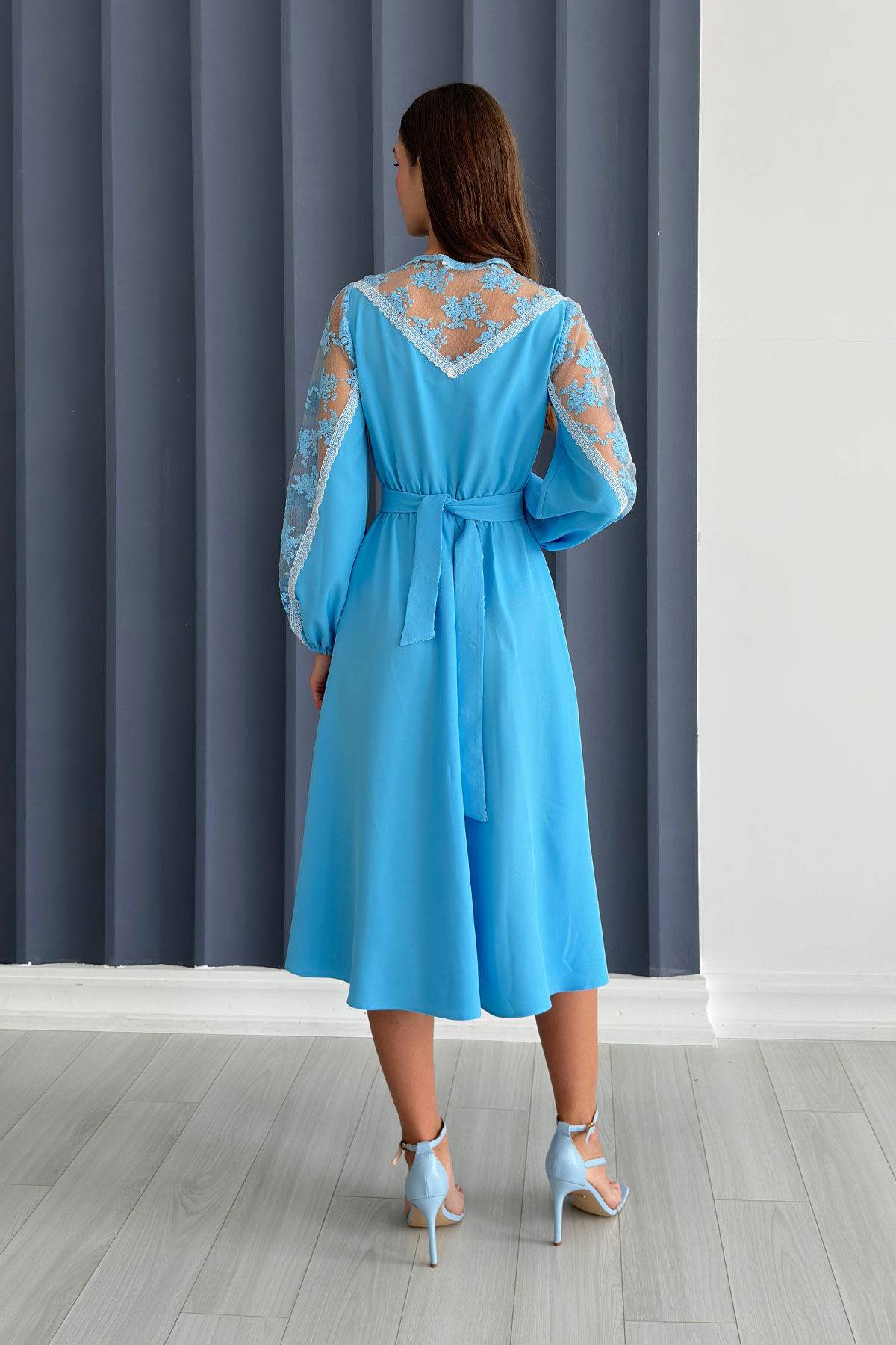 Ukrainian crepe-chiffon azure dress