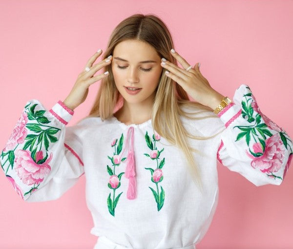 Ukrainian embroidered blouse "Peony" white