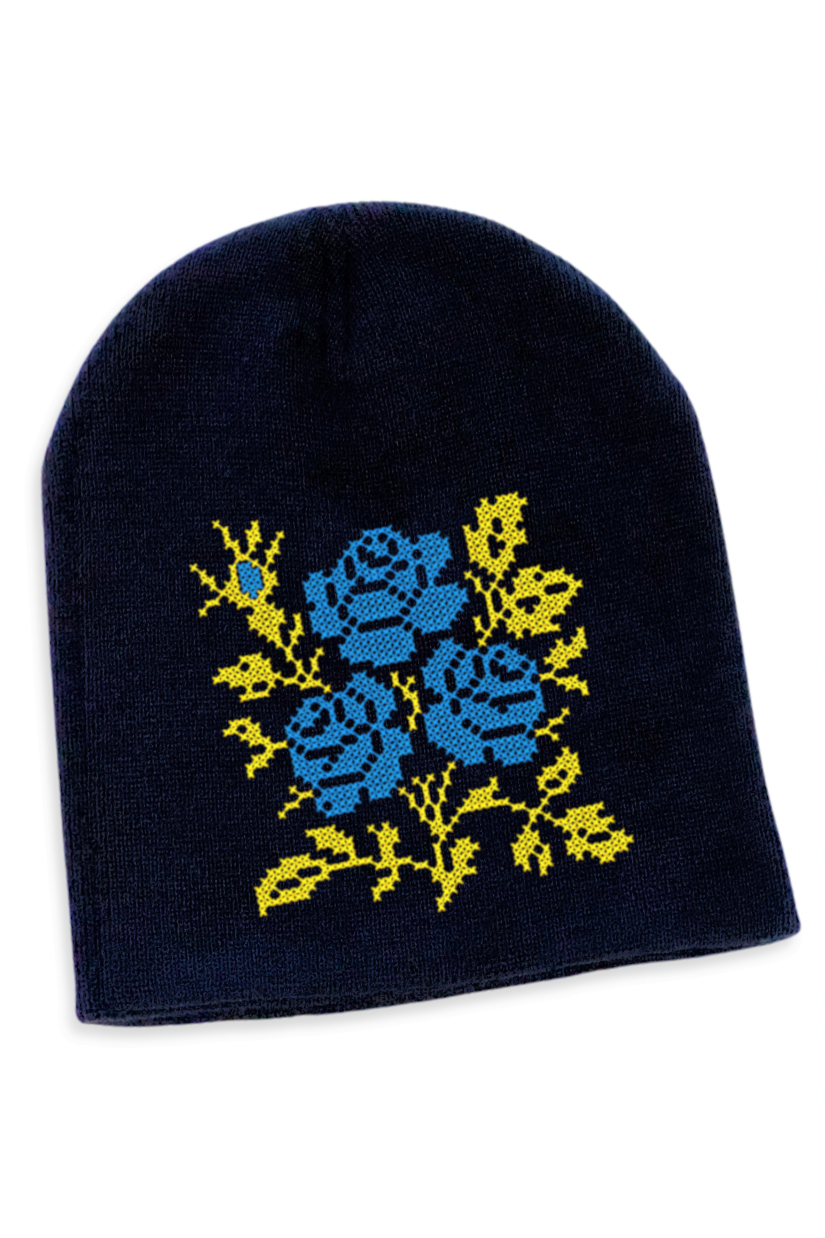 Knitted embroidered beanie hat "Roses"