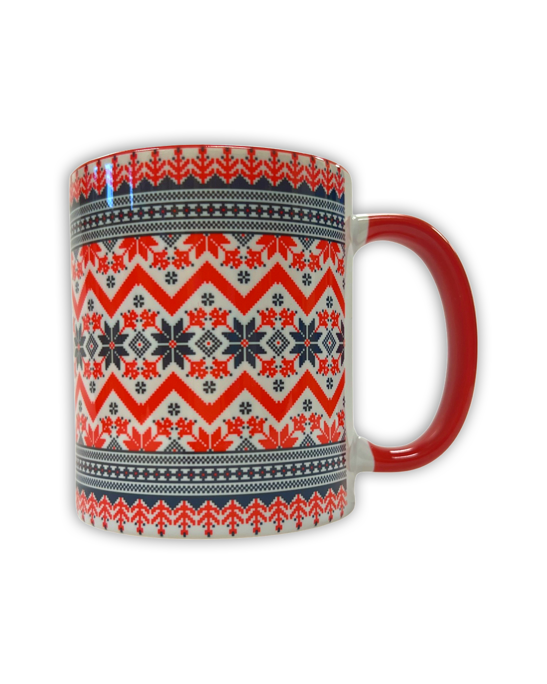 Customized red handle coffee mug 11 oz.