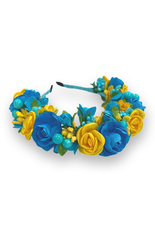 Headband "Puffy roses" azure