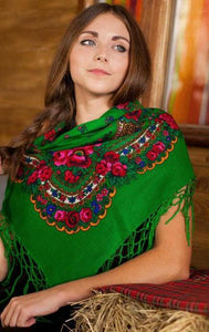 Ukrainian shawl "Hustka". Green. Small