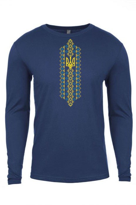 Adult long sleeve embroidered shirt "Tryzub & cross stitch"