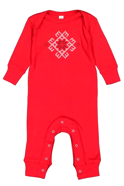 Embroidered Baby Rib Onesie bodysuit. Red