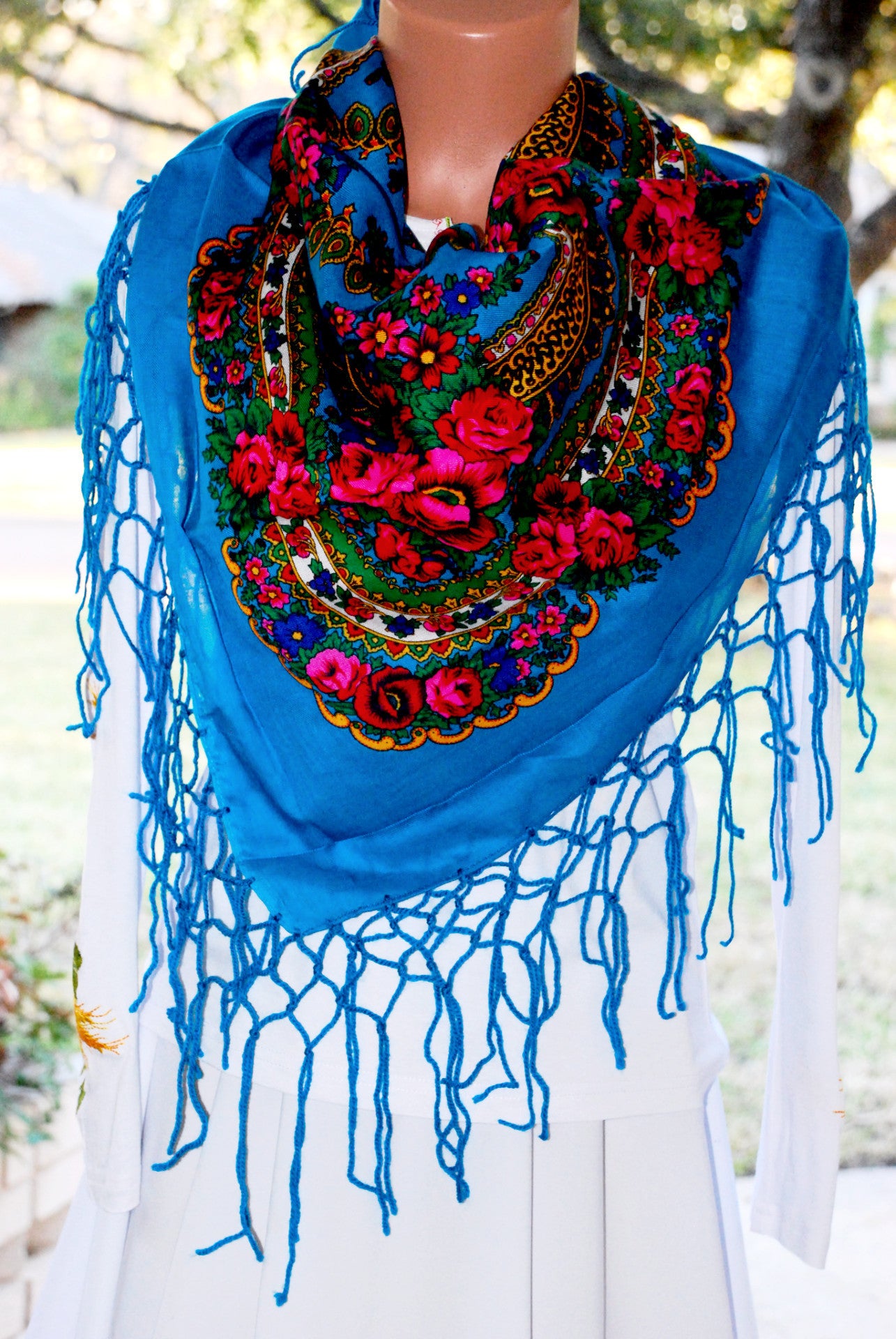 Ukrainian shawl "Hustka". Turquoise. Large