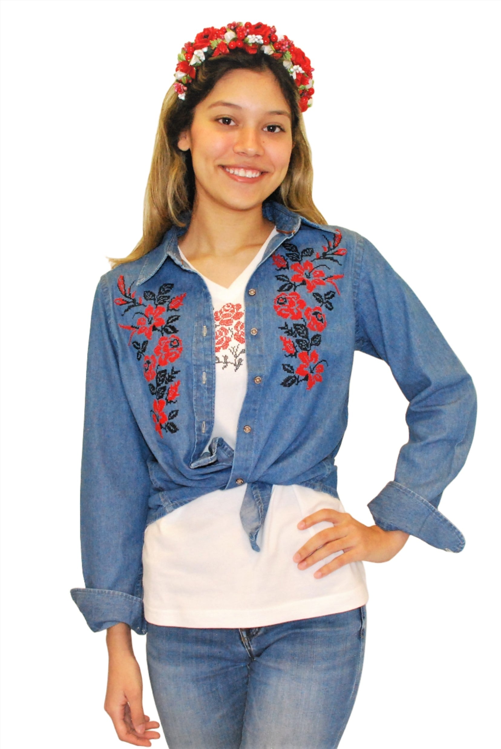 Women's embroidered denim shirt