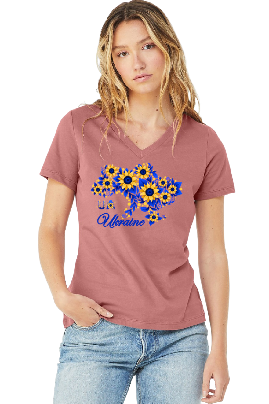 Female fit v-neck t-shirt "Sunflower Ukraine"