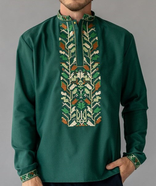 Men's embroidered shirt Vyshyvanka. Green