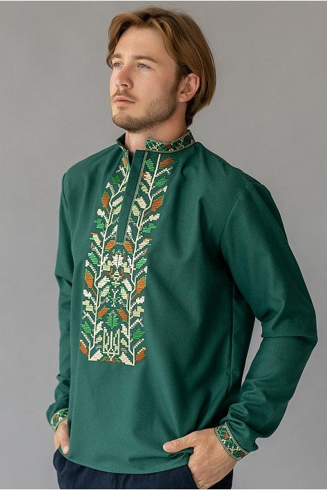 Men's embroidered shirt Vyshyvanka. Green