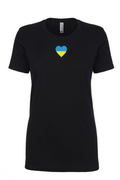 Female fit t-shirt with blue & yellow heart embroidery