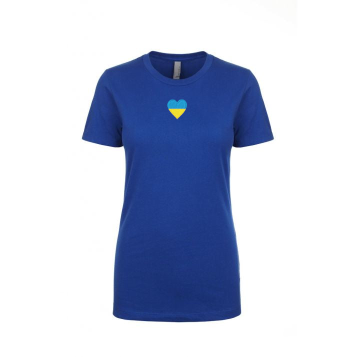 Female fit t-shirt with blue & yellow heart embroidery