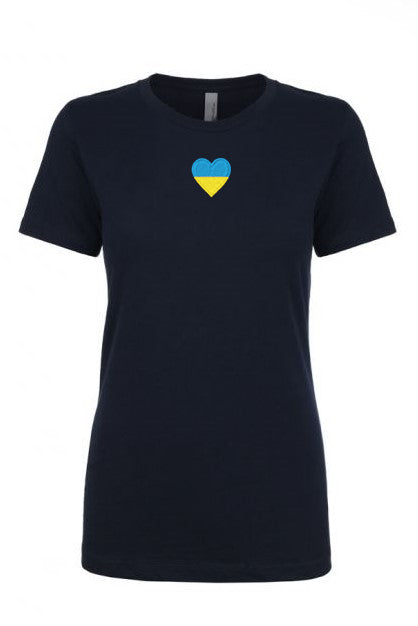 Female fit t-shirt with blue & yellow heart embroidery