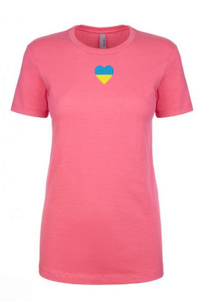 Female fit t-shirt with blue & yellow heart embroidery