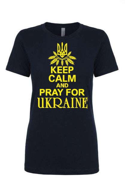 Female fit t-shirt "Keep calm and pray for Ukraine"